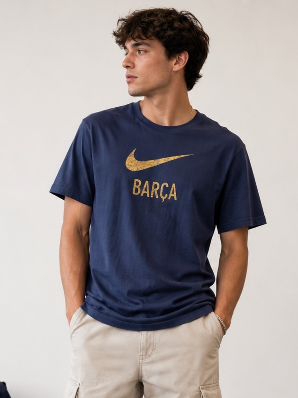 Nike FC Barcelona Barça Tee Men’s 2XL Navy Soccer Football Graphic Shirt